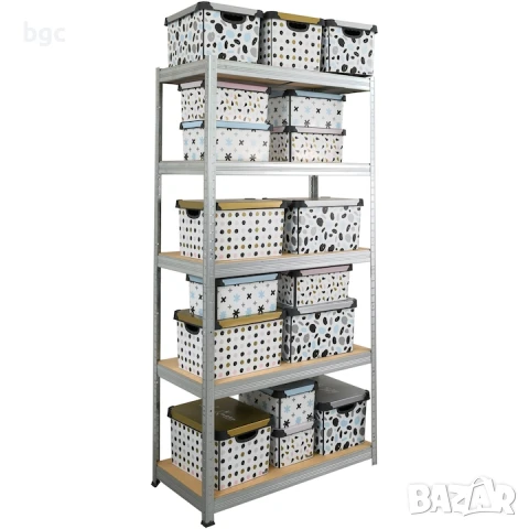 Стелаж Smart Storage 954575, Метален, 180x75x40 см, 5 MDF рафта, 100 кг/рафт, Поцинкован, Монтаж със, снимка 6 - Стелажи и щандове - 50470257
