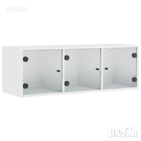 vidaXL Стенен шкаф със стъклени врати, бял, 102x37x35 см, снимка 1 - Шкафове - 56148143