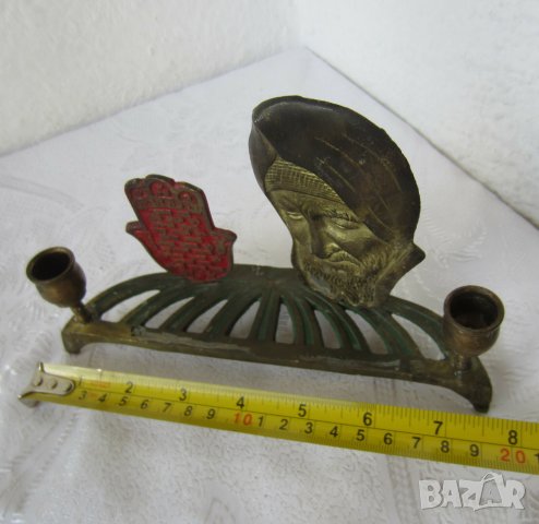 Винтидж свещник за Шабат на равин Баба Сали, юдейски, поднос, еврей, метал бронз антика, снимка 2 - Други ценни предмети - 31942674