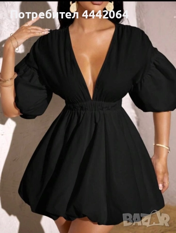 Къса черна рокля тип балон, снимка 1