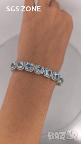 СРЕБЪРНА ГРИВНА ОТ ТАЙЛАНД С НЕБЕСНОСИН ТОПАЗ И РОДИЕВО ПОКРИТИЕ, снимка 10 - Гривни - 52453619