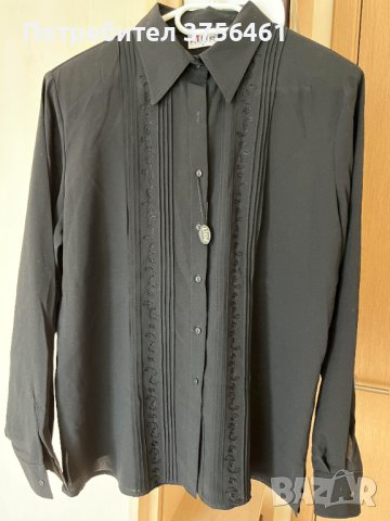 Черна риза с дълг ръкав и бродерия, снимка 1 - Ризи - 42042228