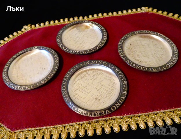 In Vino Veritas,посребрена чиния,подложка. , снимка 3 - Антикварни и старинни предмети - 30102544
