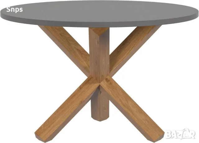 Кръгла маса 70 см, крака от естествен дъб и боядисан плот в сив цвят, снимка 5 - Маси - 48764063