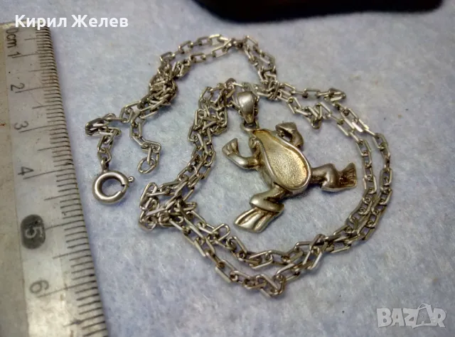 ФИГУРАЛЕН СРЕБЪРЕН ПЕНДАНТ ЖАБКА със СРЕБЪРНА ВЕРИЖКА СРЕБРО 925 РЪЧНА АРТ РАБОТА 49797