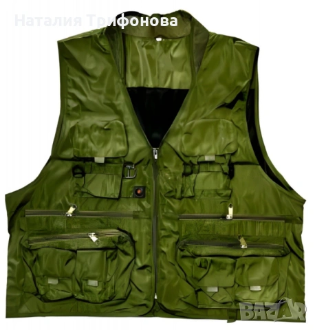 Рибарска жилетка в зелено, размери 2XL/3XL, с много джобове, снимка 5 - Екипировка - 54180147