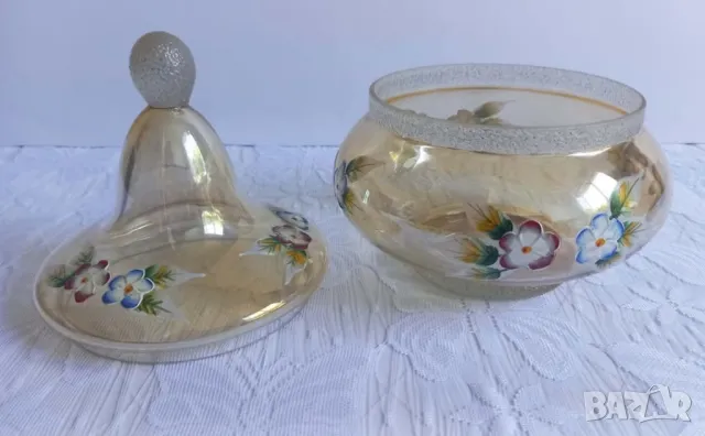 Стъклена бонбониера с ръчно рисувани цветя, снимка 2 - Други - 49830610