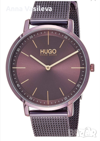 BOSS - Hugo, Часовник от инокс с мрежеста верижка, Бледовиолетов, снимка 2 - Дамски - 44684556