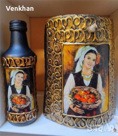 Kомплект малка керемида и шише декоративни., снимка 5 - Декорация за дома - 53003079