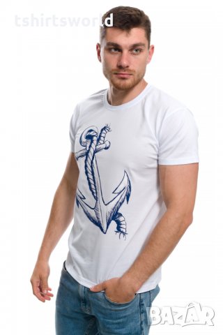 Нова мъжка тениска с трансферен печат Голяма котва, морска, снимка 10 - Тениски - 28166788