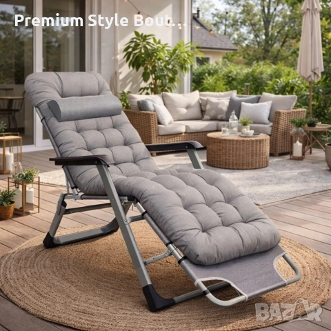 Сгъваем градински шезлонг с мека ватирана възглавница, регулируема облегалка и антикорозионна рамка, снимка 3 - Градински мебели, декорация  - 53923451