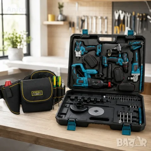 Комплект акумулаторни инструменти BOXER BX-187 4в1 + ПОДАРЪК многофункционална работна чанта