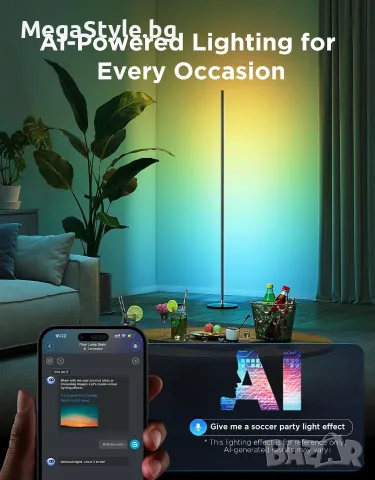 Смарт LED ъглова лампа Govee RGBIC Floor Lamp Basic (1000lm, Черна), снимка 5 - Лед осветление - 55738618