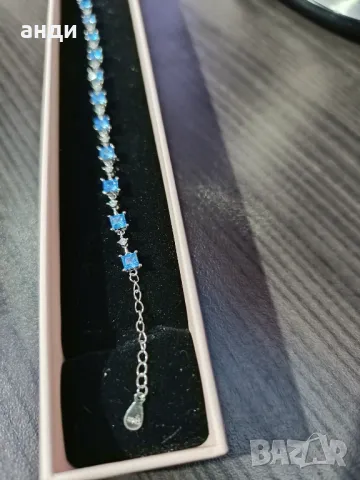 Сребърна гривна със син топаз , снимка 3 - Гривни - 48147476