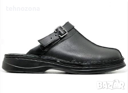 Сабо мъжко естествена кожа с подвижна каишка и тока LEATHER черно, снимка 2 - Мъжки чехли - 52322001