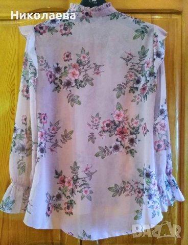 Елегантна блуза-туника в розово ,на цветя,XL, снимка 5 - Блузи с дълъг ръкав и пуловери - 37342874