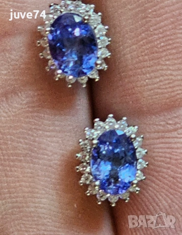 СРЕБЪРНИ ОБИЦИ С ТАНЗАНИТ (ТАНЗАНИЯ), снимка 2 - Обеци - 54345102