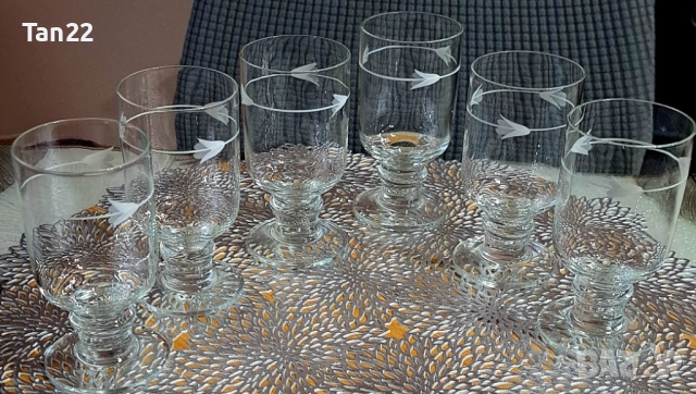 Комплект нежни стъклени чаши, снимка 6 - Чаши - 51536222