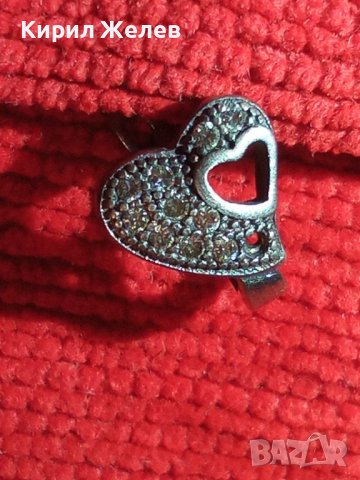 СТАРА АНГЛИЙСКА СЪРЦЕВИДНА СКЪПОЦЕННА АР ДЕКО ОБЕЦА ОКСИДИРАНО СРЕБРО 925 с ФАСЕТИРАНИ ЦИРКОНИ 32419