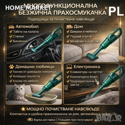 Безжична многофункционална прахосмукачка 2 в 1 – компактна прахосмукачка за дом и автомобил  , снимка 3 - Прахосмукачки - 54016059