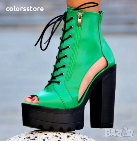 Летни боти на ток - зелена кожа - 74