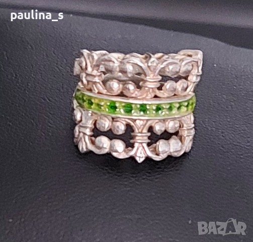 Винтидж / Стар семеен сребърен пръстен със зелен емайл / проба 925 , снимка 9 - Пръстени - 44581893