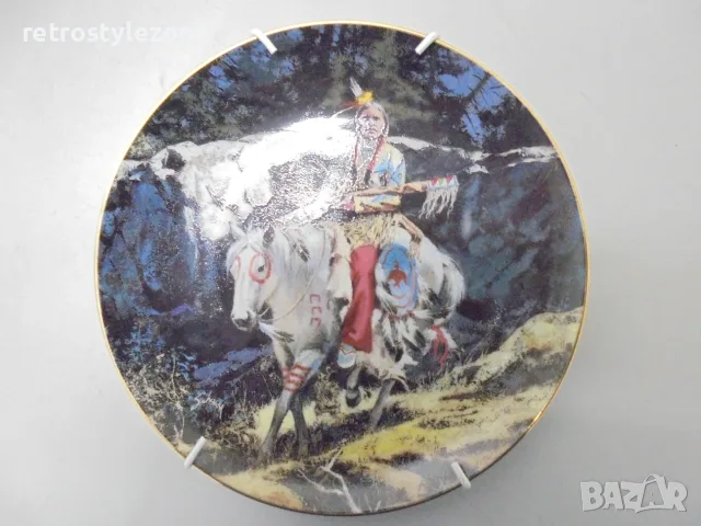 № 8754 стара порцеланова чиния / пано – The Bradford Exchange – индиански воин на кон  , снимка 3 - Други ценни предмети - 55970521