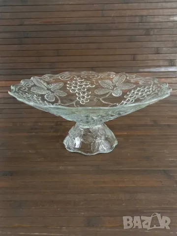 Стъклена фруктиера на краче с декор грозде, снимка 2 - Други - 50273772