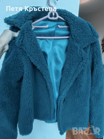 Късо дамско палто петролено, снимка 2 - Палта, манта - 47553453