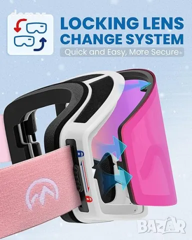 Ски очила OutdoorMaster Pulse, цилиндрични OTG без рамки със система за смяна на стъклата Lock & Fit, снимка 2 - Зимни спортове - 48491475