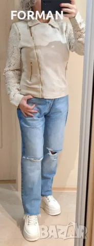 СТРАХОТНО светлобежово яке с дантела по ръкавите , снимка 2 - Якета - 49875305