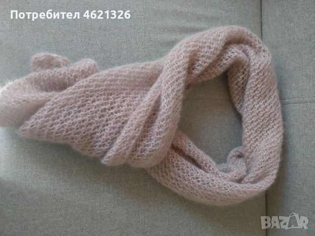 Шал наметка, 65/175 см, копринен мохер, ръчна изработка, нов, лек и топъл,роза и салвия, огледалце, снимка 6 - Други - 52520725