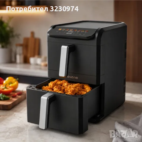 NexOne TwinFryer 11L – Двукамерен фритюрник с горещ въздух 2800W, две независими кошници