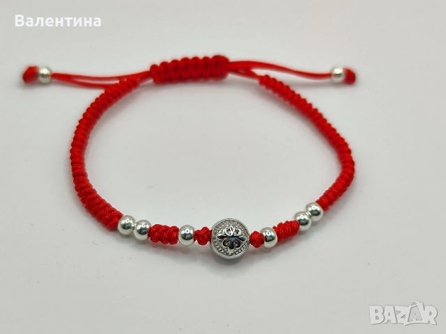 Дамска, детска гривна червена корда със сребърни елементи и Ин и Ян, снимка 12 - Гривни - 28029081