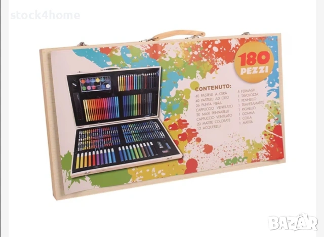Комплект за рисуване и оцветяване за деца, 180 части, дървена кутия, 12 вида прибори, Ярки цветове, снимка 8 - Рисуване и оцветяване - 53900676