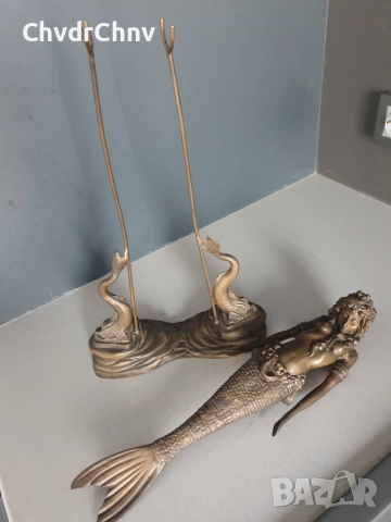 46см-5кг статуетка/бронзова скулптура/стара фигура на русалка/риба кай, снимка 13 - Статуетки - 52469620