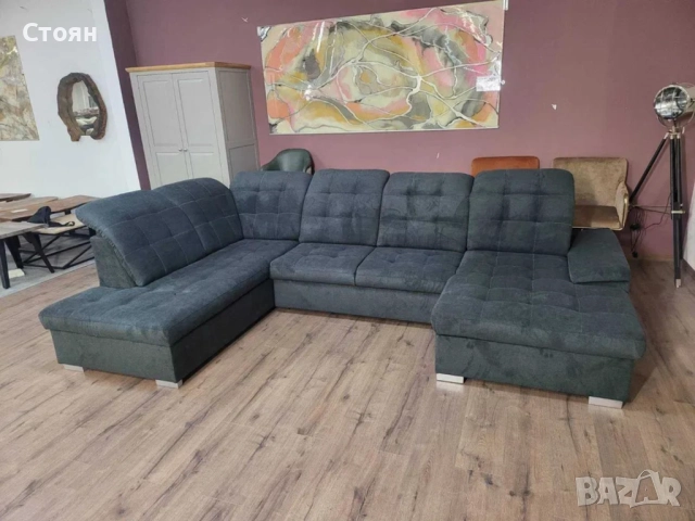 ПРОМОЦИЯ!!!Тъмно сив П - образен ъглов диван Nixon с функция сън
