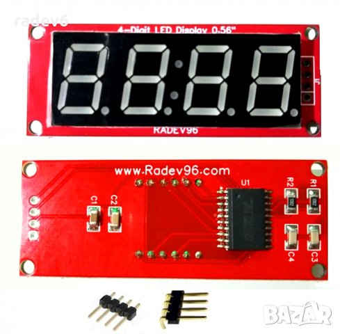 7-сегментен LED дисплей TM1637 0.56" - червен