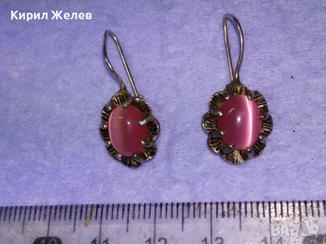 ПРЕКРАСНИ РЕТРО АРТ НУВО СТИЛ СРЕБЪРНИ ОБЕЦИ СРЕБРО 925 с РОЗОВО КОТЕШКО ОКО РЪЧНА ИЗРАБОТКА 27701, снимка 15 - Обеци - 42845707