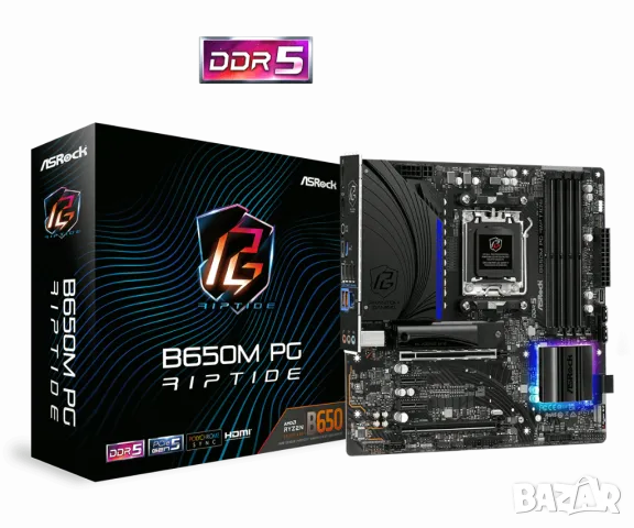 Дънна платка ASRock B650M PG RIPTIDE сокет АМ5, DDR5, PCIe 5.0 M.2 SSD Gen. 5