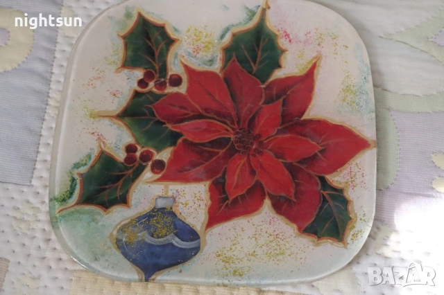 Три декоративни коледни чинии, ръчна изработка с декупаж, снимка 5 - Декорация за дома - 52321580