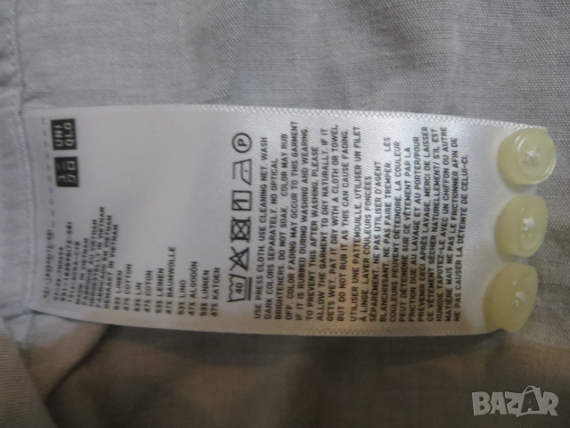 Мъжка риза с дълъг ръкав от лен Uniqlo, снимка 5 - Ризи - 36450173