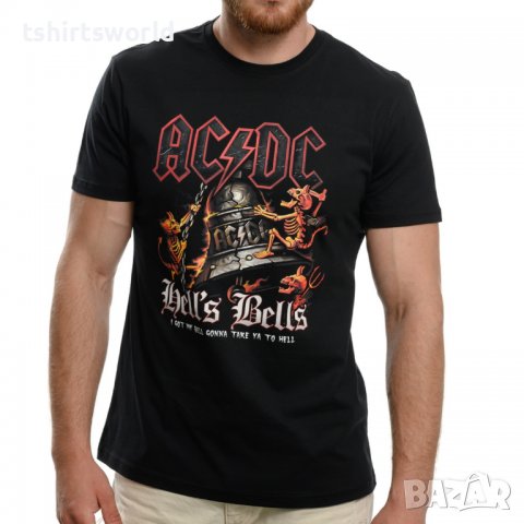 Нова мъжка тениска с дигитален печат на музикалната група AC/DC - HELL'S BELLS, снимка 1 - Тениски - 30162628