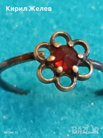 Винтидж сребърен пръстен с флорален мотив и червен ГРАНАТ лукс поднесен аристократично 41944, снимка 5 - Пръстени - 52640187