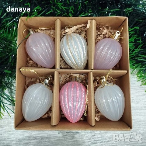 4246 Комплект цветни коледни играчки за елха, 6 броя, снимка 3 - Декорация за дома - 42827804