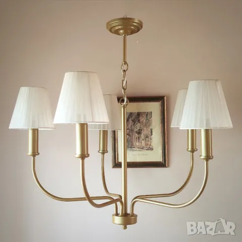 Класически полилей/винтидж, шаби шик, рустик, прованс тип свещ с 5 рамена, с/без /текстилни абажури , снимка 4 - Полилеи - 47675655