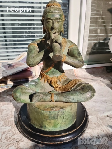 Голяма Будистка бронзова статуетка, снимка 5 - Антикварни и старинни предмети - 53255570
