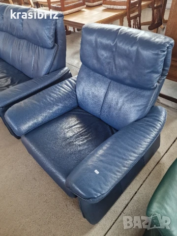 К-т Диван 3-ка Естествена кожа и  Релаксиращ Фотьойл -внос от Германия!, снимка 2 - Дивани и мека мебел - 50642799