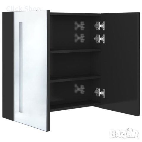 LED шкаф с огледало за баня, искрящо черен, 62x14x60 см, снимка 5 - Огледала - 40550955