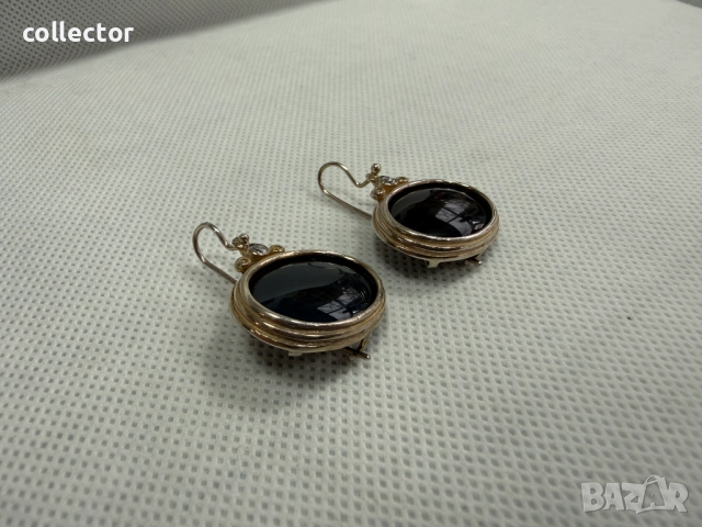 Сребърни обеци с черен оникс. №7766, снимка 2 - Обеци - 52832621